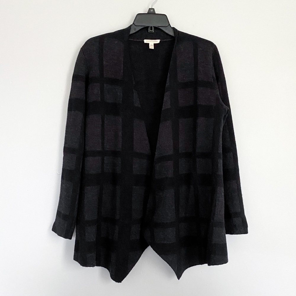 Eileen Fisher Wool Windowpane Open Cardigan